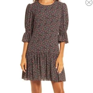 NWT Black Halo "EVE PUFF" Ruffle Floral Mini Print Dress   Size 0